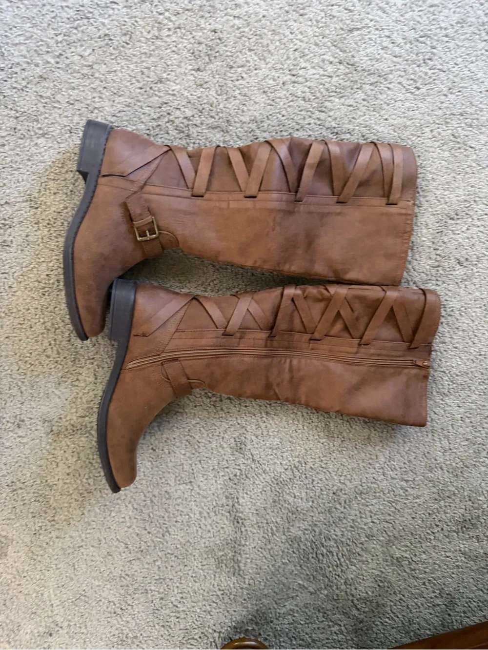 Just Fab Arleigh tall boots Brown Faux suede lace up back zipper Women 8.5 EUC